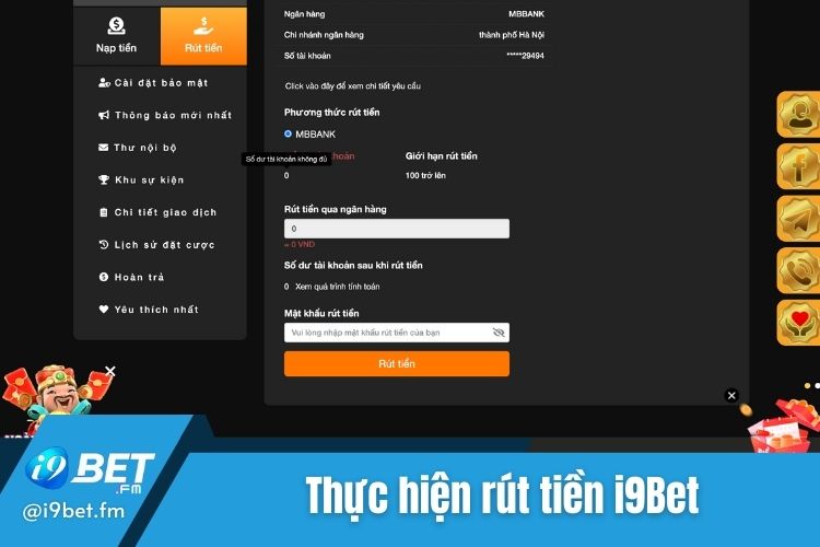 Tham khảo các bước thực hiện i9Bet rút tiền