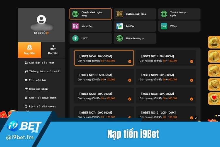 Thực hiện nạp tiền i9Bet nhanh chóng, chi tiết