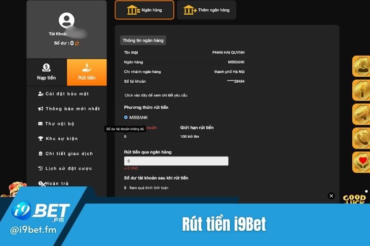 Rút tiền thắng cược ngay tại cổng game i9Bet