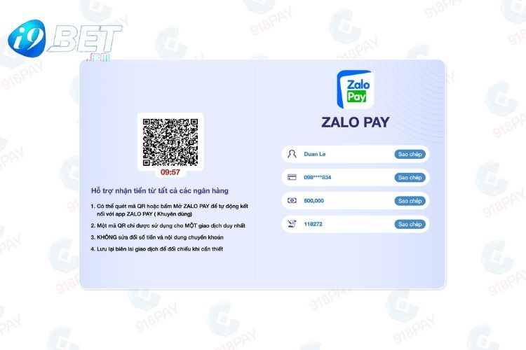 Cập nhật thông tin chuyển khoản Zalo Pay tại nhà cái