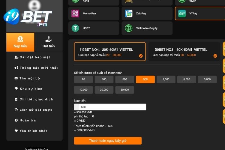 Sử dụng Viettel Pay trong việc thanh toán I9Bet