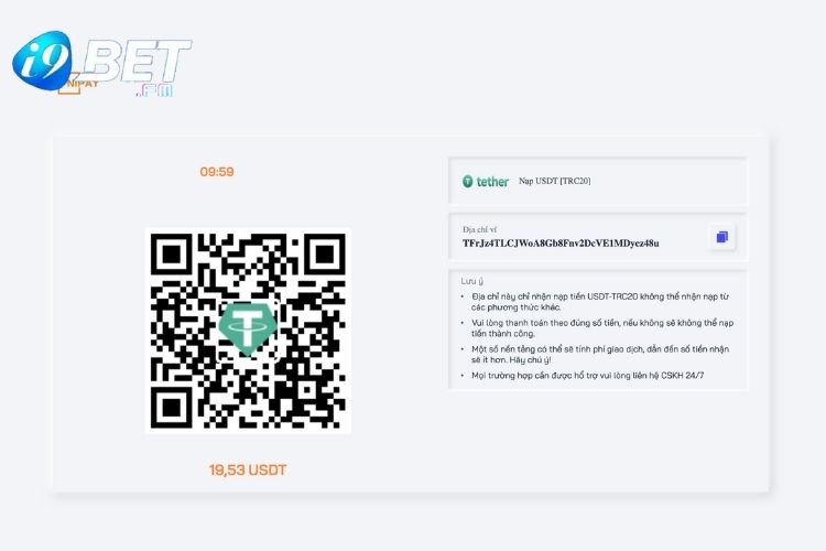 Cập nhật thông tin thanh toán i9Bet nạp tiền đối với ví tiền ảo USDT