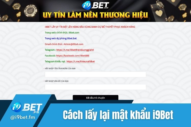 Cách lấy lại mật khẩu dành cho người chơi tại i9Bet