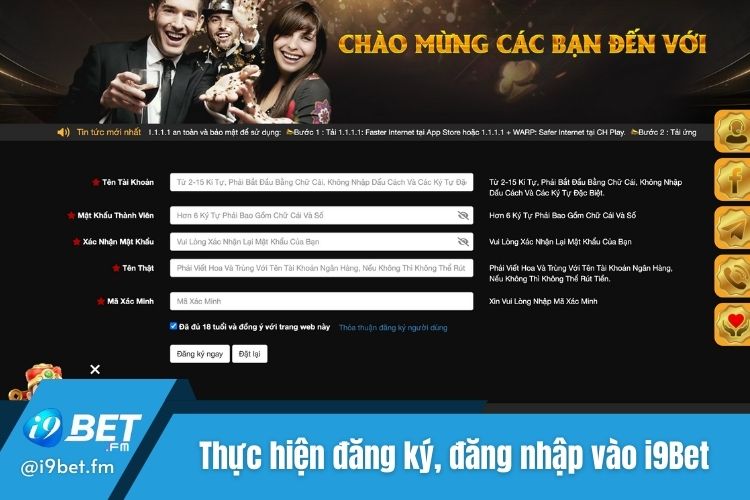 Thực hiện đăng ký, đăng nhập vào i9Bet